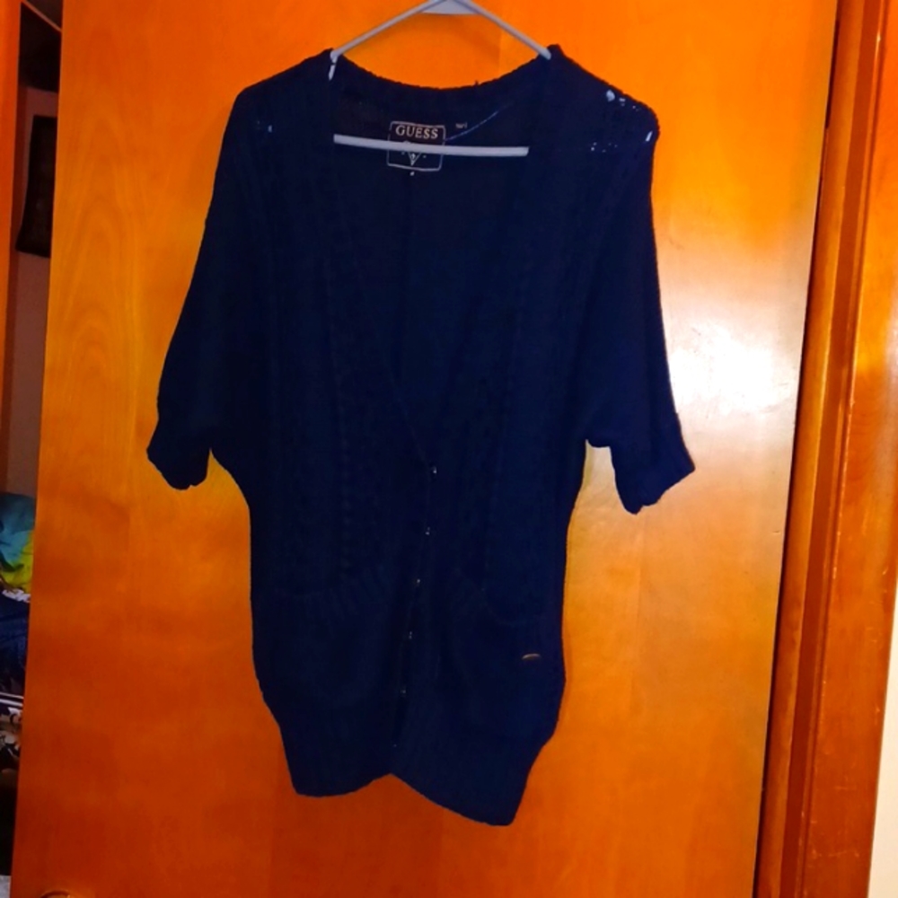 Guess blue cable knit half sleeve sweater size medium